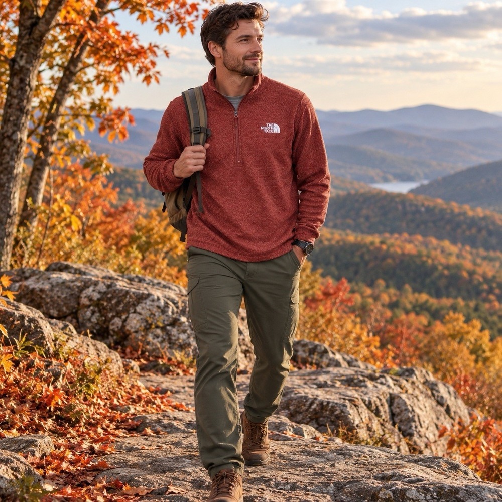 The North Face Cap Rock 1/4 Zip Fleece Mens Size L Rust Red Textured Pullover